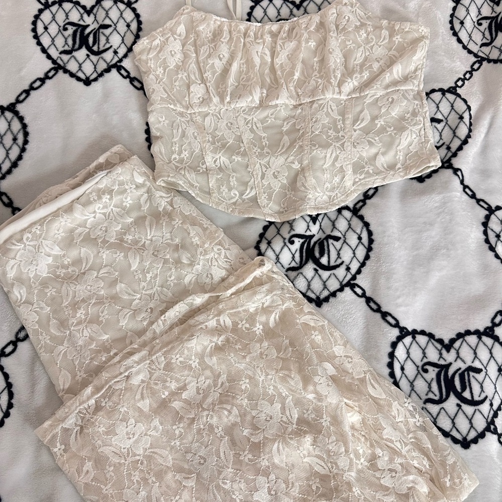 No Boundaries Cream Lace Crop Top & Skirt Set